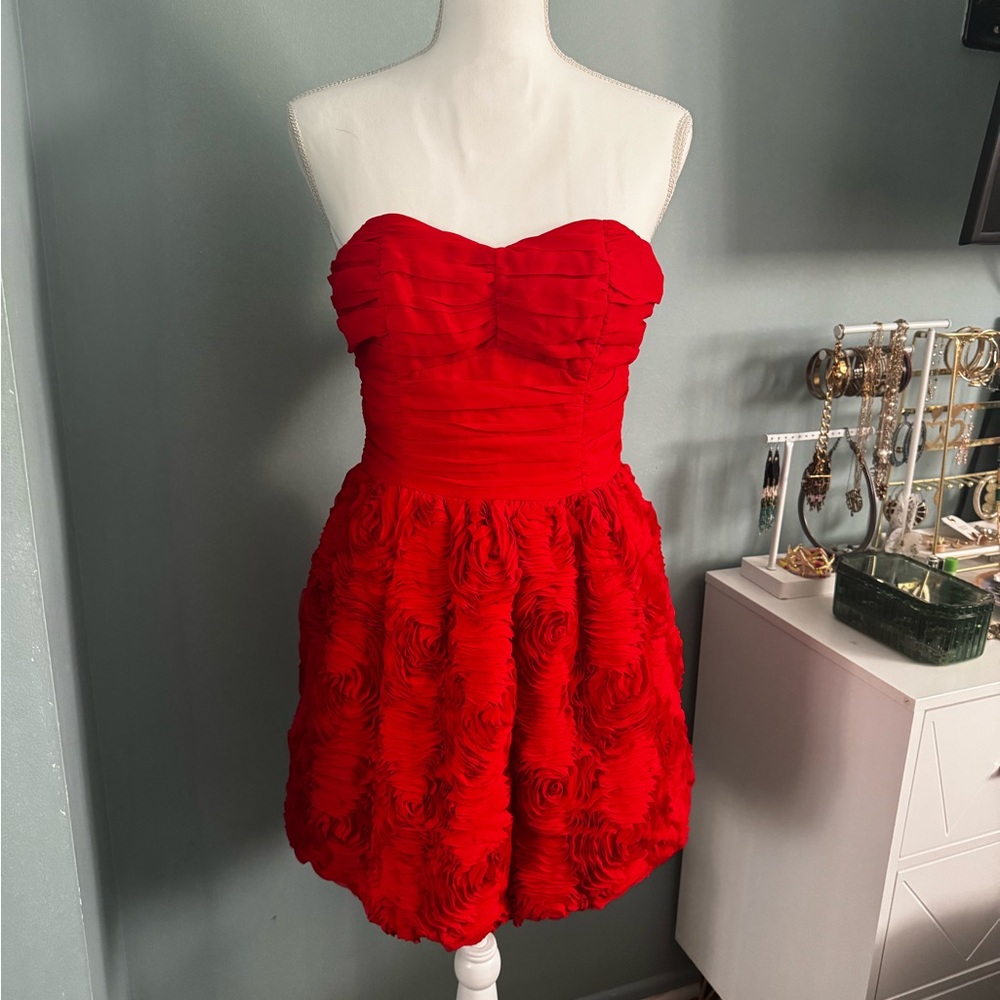 H&M Red Garden Collection Floral 6 Strapless Cocktail Dress FITS SMALL 4